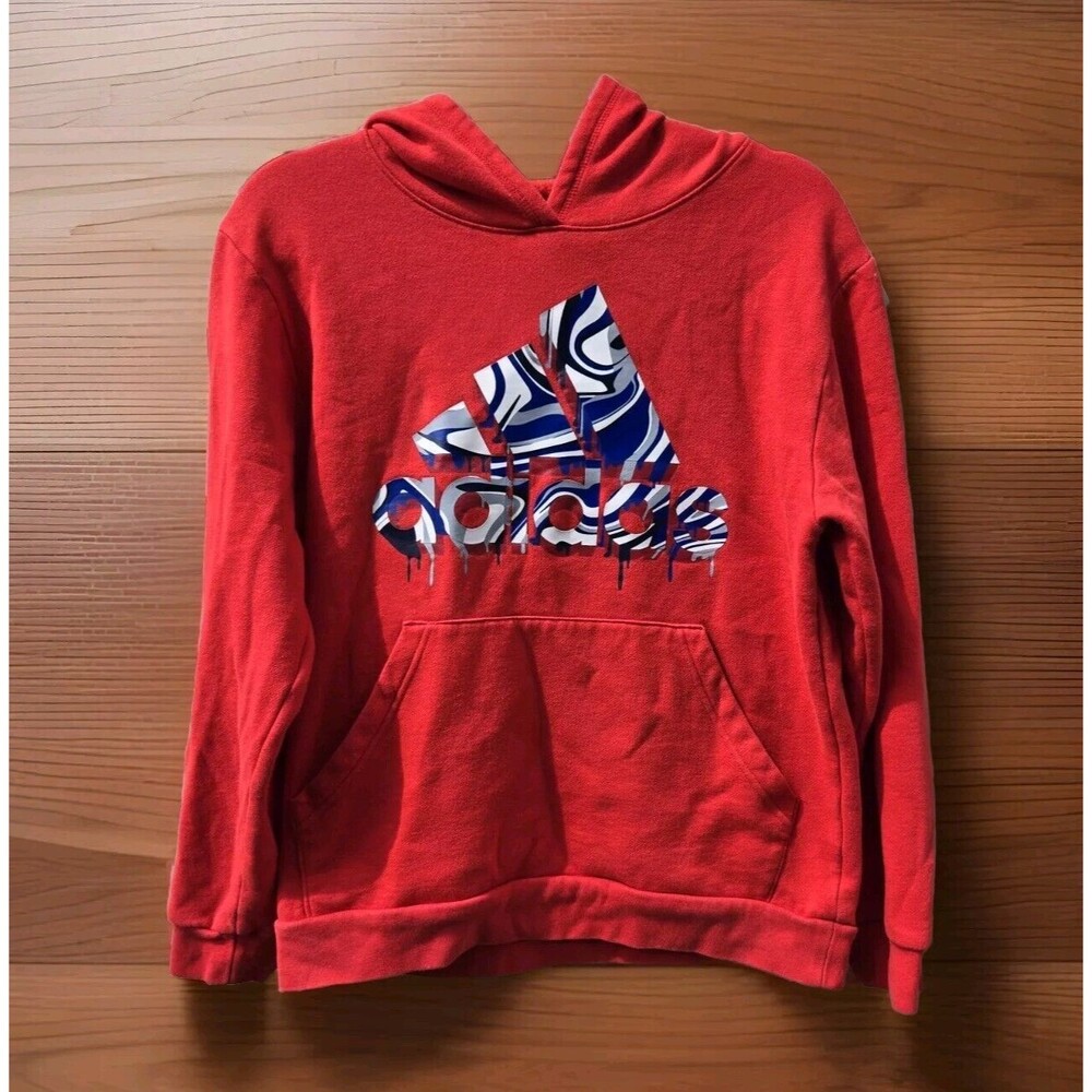 Adidas Boys XL 18 -20 Warp Paint Badge of Sport Fleece Hoodie Red Back To School